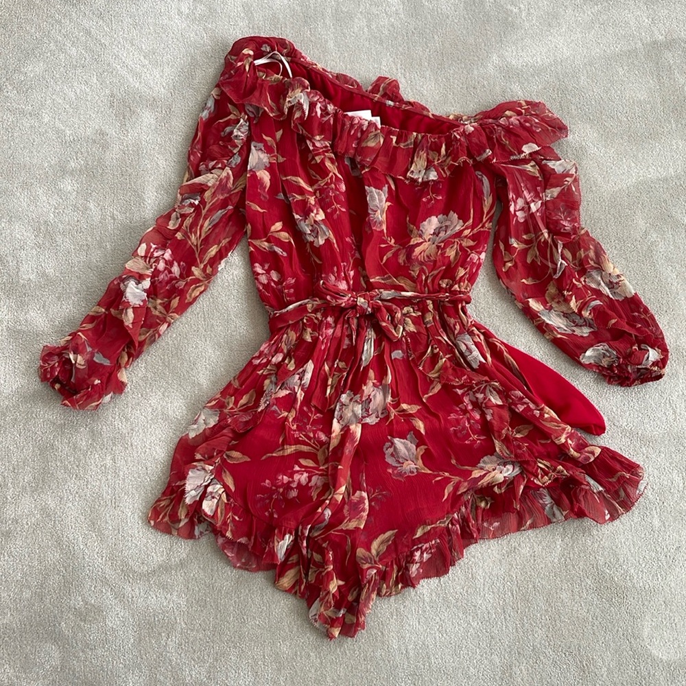Zimmermann Red Floral Jumpsuit